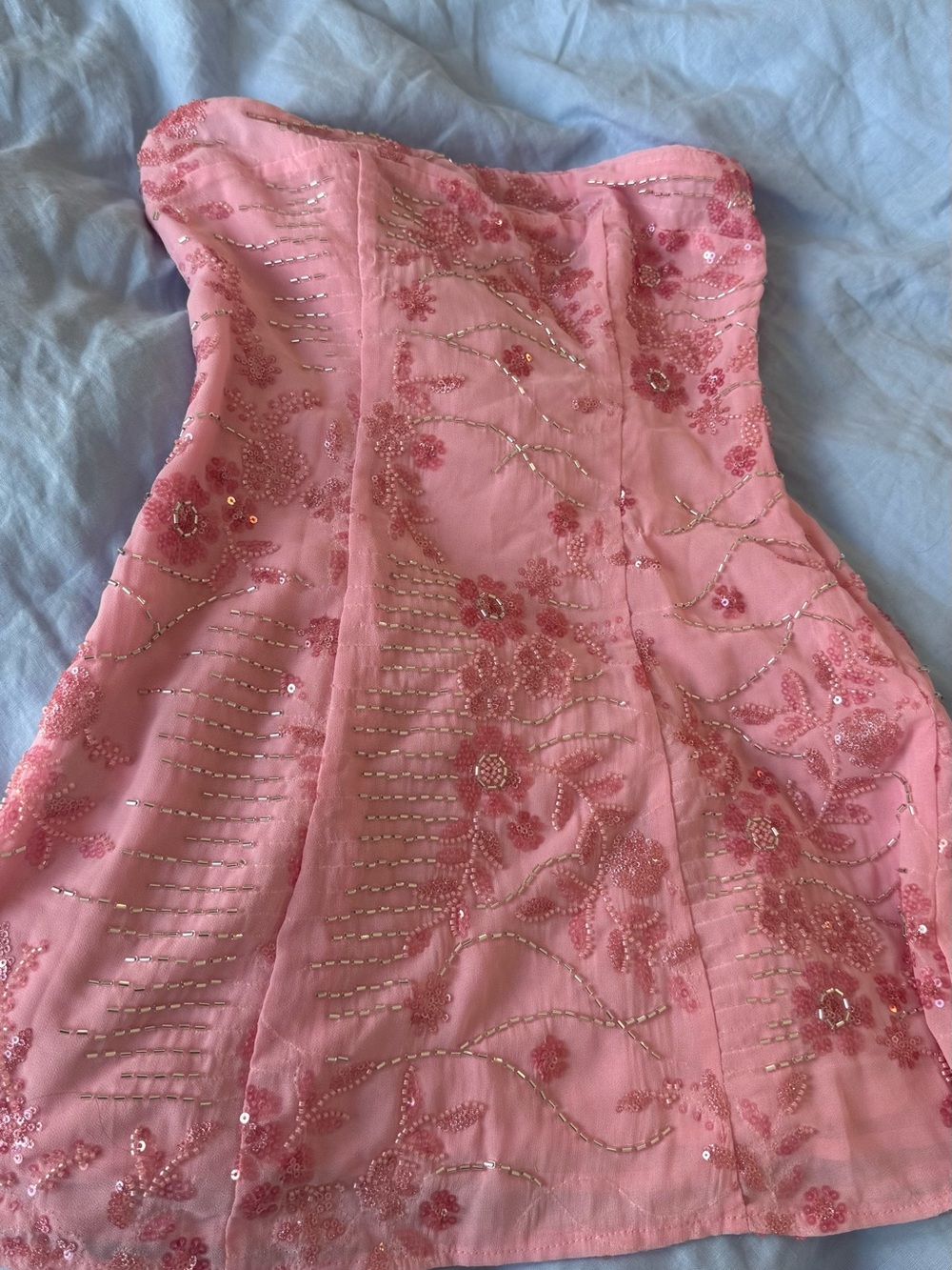 Peppermayo Keisha Pink Strapless Embroidered Mini Dress with Neck scarf - Picture 2 of 3